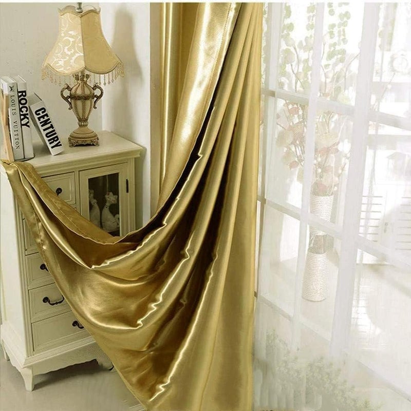 MYRU 1 Pair Semi-Blackout Gold Curtains for Living Room Bedroom Grommet Top Golden Curtains for Windows (Shiny Gold, 2 x 52 x 96 Inch) - Image 4